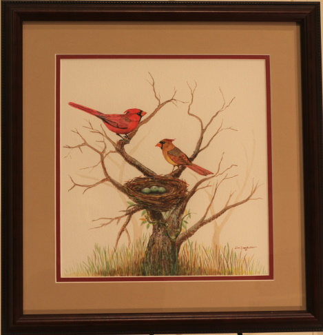 painting Cardinals nest by james burkholder