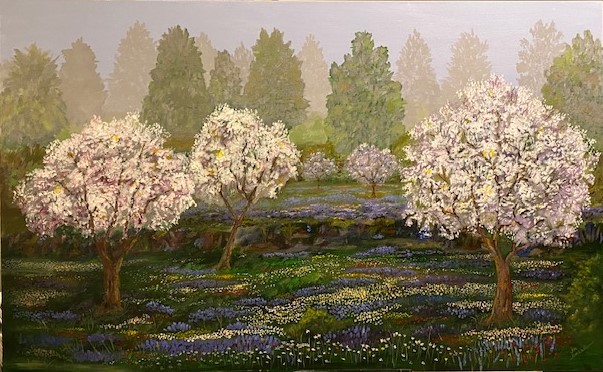 Apple trees in Normandy painting by James Burkholder