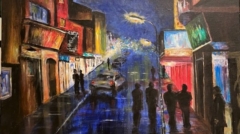 Barcelona Nightlife a painting by James Burkholder shown by Rockartscity Gallery