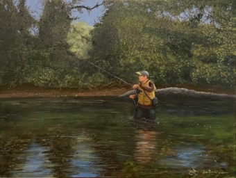 Fly fishing the White River in Arkansas by artist James Burkholder Rockartscity Gallery Harlingen, Texas