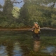 Fly fishing the White River in Arkansas by artist James Burkholder Rockartscity Gallery Harlingen, Texas