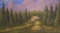 Angle's Cabin Grand Tetons is a painting by James Burkholder of Rockartscity Gallery