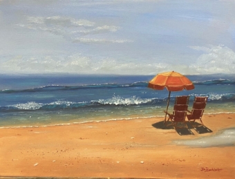 Endless Summer is an oil on canvas painting showing the beach at South Padre Island, Texas by Jim Burkholder