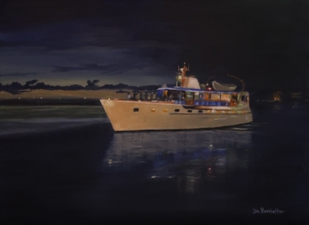 Sunset Cruise is an oil painting by James Burkholder shown at the Rockartscity Gallery in Harlingen Texas