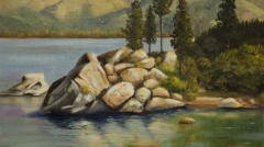 Tahoe Sand Harbor is a painting by artist Jim Burkholder of Rockartscity Gallery Harlingen Texas