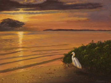Laguna Madre Sunset is a painting by Jim Burkholder, artist, at Rockartscity Gallery, Harlingen, Texas.