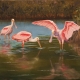 Spoonbills Laguna Madre Reverie is an oil painting by artist Jim Burkholder of Harlingen, Texas represented by Rock Arts City Gallery.