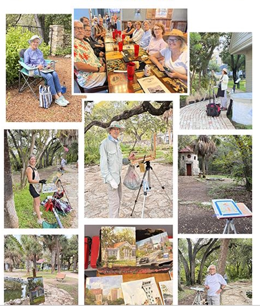 The photo shows images from the Outdoor Painters Society Paint out in Austin Texas