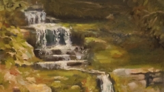 Dogwood Canyon Falls is an oil painting by Jim Burkholder done en plein air near Branson, Missouri.