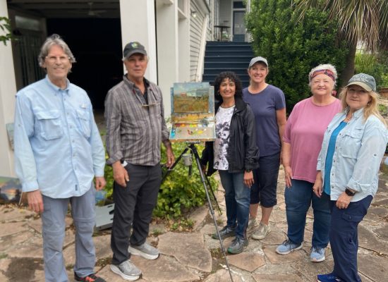 Jim Burkholder of Rockartscity Gallery attends an art workshop by Bill Davidson in Galveston Tx