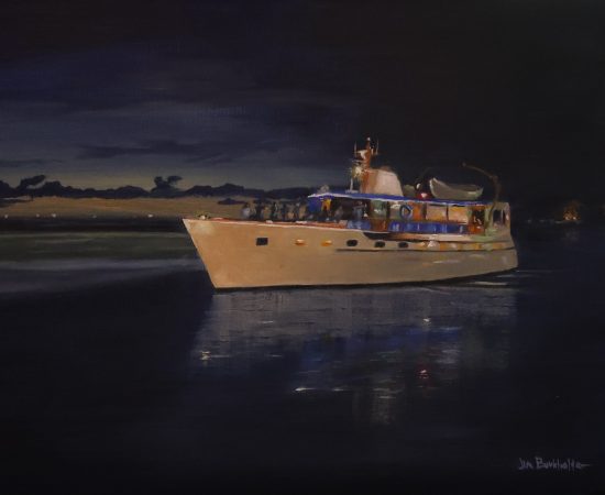 Sunset Cruise is an oil painting by James Burkholder shown at the Rockartscity Gallery in Harlingen Texas