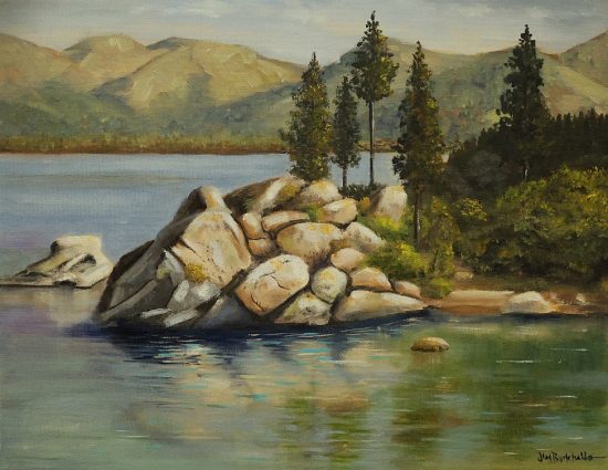 Tahoe Sand Harbor is a painting by artist Jim Burkholder of Rockartscity Gallery Harlingen Texas