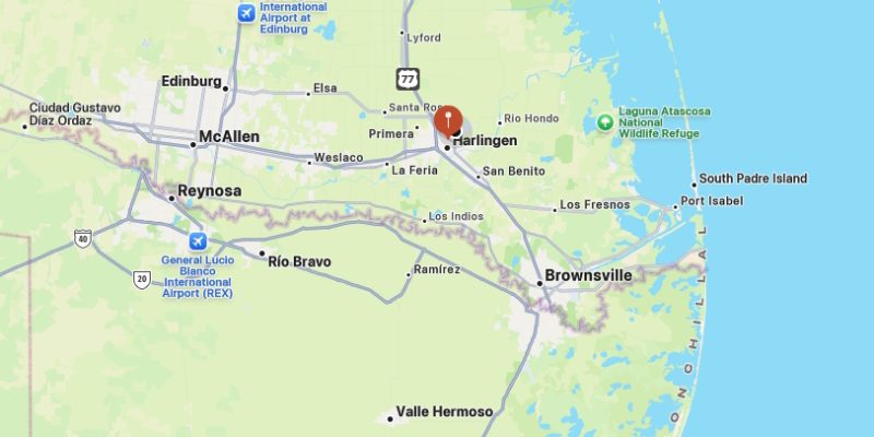 The map shows the location of Rockartscity Gallery in Harlingen, Texas by Jim Burkholder Artist